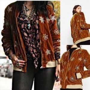 Zara Bronze Velvet Star Embroidered Jacket